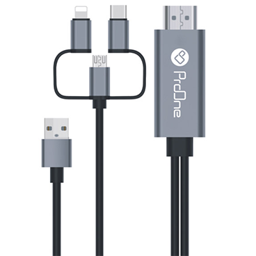 کابل میکرو یو اس بی / لایتنینگ / تایپ سی به HDMI پرووان مدل PCH70 - طول 1.8 متر-خاکستری کابل میکرو یو اس بی / لایتنینگ / تایپ سی به HDMI پرووان مدل PCH70 - طول 1.8 متر-خاکستری