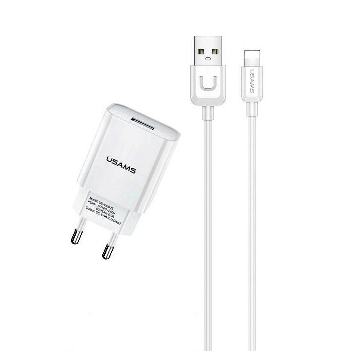 شارژر دیواری یوسمز مدل T21 به همراه کابل تبدیل لایتنینگ شارژر دیواری یوسمز مدل T21 به همراه کابل تبدیل لایتنینگ