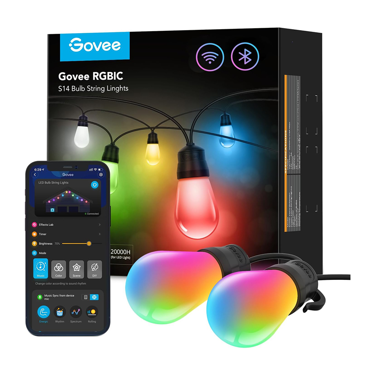 ریسه هوشمند فضای باز گووی مدل S14 Bulb String Lights H7020-مشکی ریسه هوشمند فضای باز گووی مدل S14 Bulb String Lights H7020-مشکی