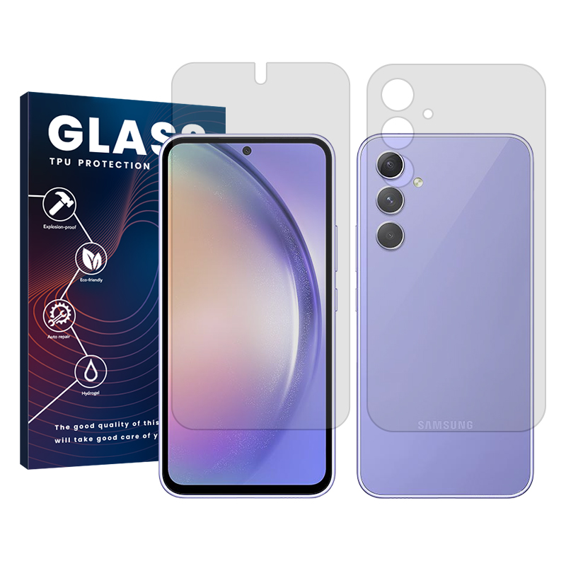 محافظ صفحه نمایش شفاف گلس مدل Resistant مناسب برای گوشی موبایل سامسونگ Galaxy A54 به همراه محافظ پشت گوشی محافظ صفحه نمایش شفاف گلس مدل Resistant مناسب برای گوشی موبایل سامسونگ Galaxy A54 به همراه محافظ پشت گوشی