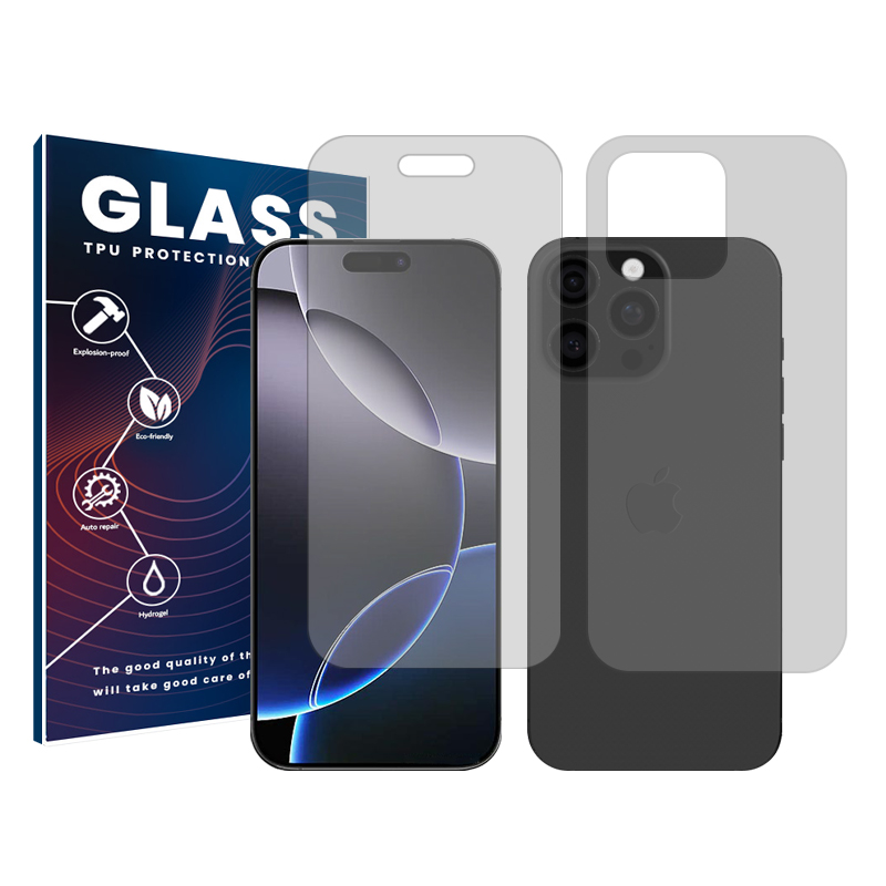 محافظ صفحه نمایش شفاف گلس مدل Resistant مناسب برای گوشی موبایل اپل iPhone 16 Pro به همراه محافظ پشت گوشی  محافظ صفحه نمایش شفاف گلس مدل Resistant مناسب برای گوشی موبایل اپل iPhone 16 Pro به همراه محافظ پشت گوشی