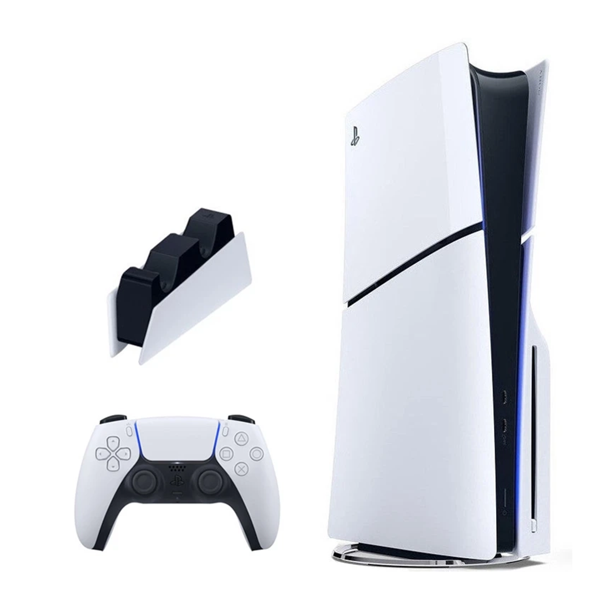 پلی استیشن 5 اسلیم دیسک خور اروپا سفید 1 ترابایت به همراه پایه شارژر پلی استیشن 5 اسلیم دیسک خور اروپا سفید 1 ترابایت به همراه پایه شارژر