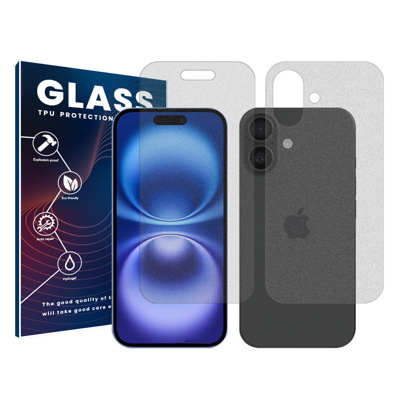 محافظ صفحه نمایش مات گلس مدل Resistant مناسب برای گوشی موبایل اپل iPhone 16 Plus به همراه محافظ پشت گوشی  محافظ صفحه نمایش مات گلس مدل Resistant مناسب برای گوشی موبایل اپل iPhone 16 Plus به همراه محافظ پشت گوشی