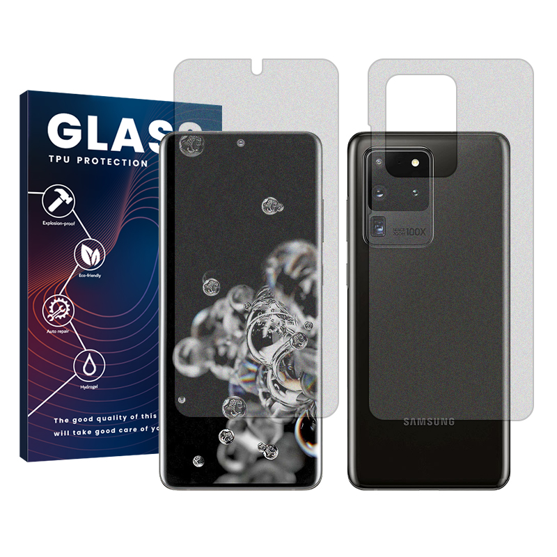 محافظ صفحه نمایش مات گلس مدل Resistant مناسب برای گوشی موبایل سامسونگ Galaxy S20 Ultra به همراه محافظ پشت گوشی محافظ صفحه نمایش مات گلس مدل Resistant مناسب برای گوشی موبایل سامسونگ Galaxy S20 Ultra به همراه محافظ پشت گوشی