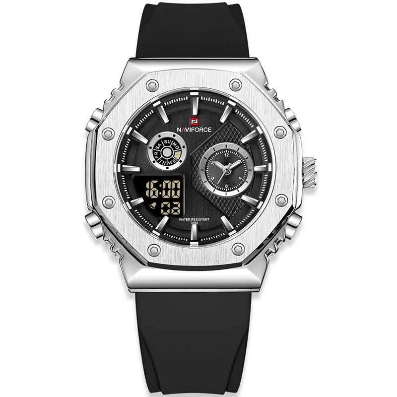 ساعت مچی دیجیتال مردانه نیوی فورس مدل NF9216 S B B-بدنه نقره ای بند مشکی ساعت مچی دیجیتال مردانه نیوی فورس مدل NF9216 S B B-بدنه نقره ای بند مشکی