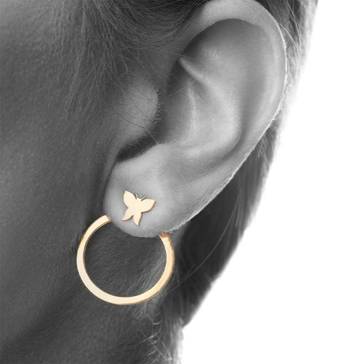 گوشواره طلا زنانه طرح پروانه و دایره تو خالی دوتایی قو طلایی کد E017356-1.15