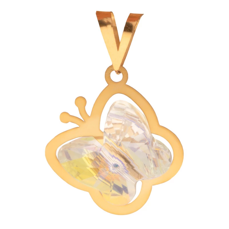 آویز طلا زنانه طرح پروانه سواروسکی سفید شاین قو طلایی-1.00