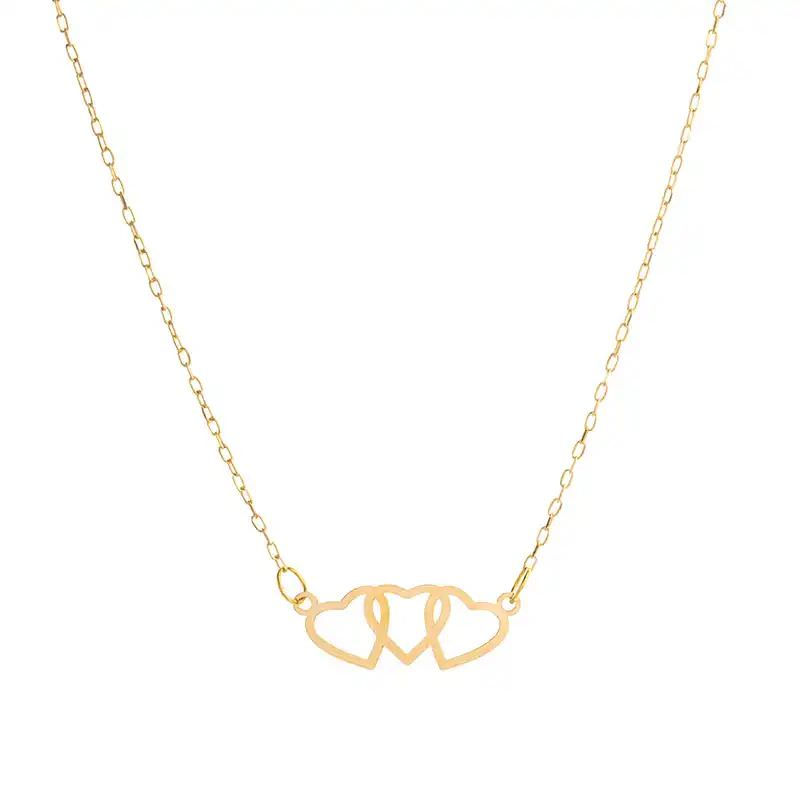 گردنبند طلا زنانه طرح سه قلب کج قو طلایی-1.00 گردنبند طلا زنانه طرح سه قلب کج قو طلایی-1.00
