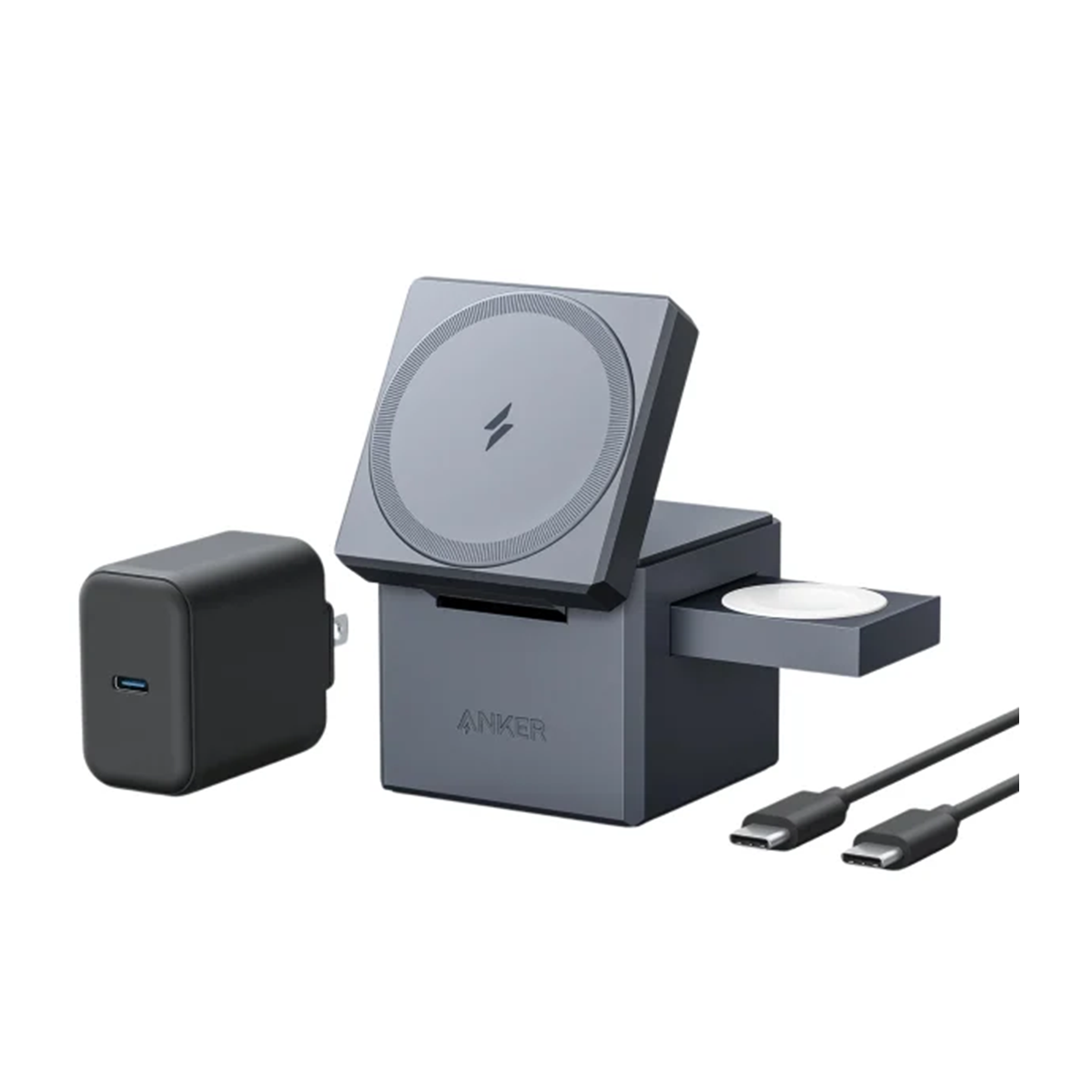 شارژر رومیزی انکر 15 وات مدل Anker 3-in-1 Cube with MagSafe Y1811 به همراه کابل دو سر تایپ سی و شارژر 30 وات شارژر رومیزی انکر 15 وات مدل Anker 3-in-1 Cube with MagSafe Y1811 به همراه کابل دو سر تایپ سی و شارژر 30 وات