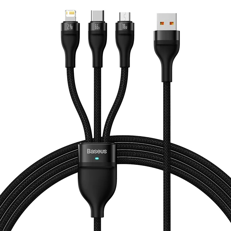 کابل تبدیل USB به MicroUSB/USB-C/لایتنینگ بیسوس مدل CB0029 66W طول 1.2 متر کابل تبدیل USB به MicroUSB/USB-C/لایتنینگ بیسوس مدل CB0029 66W طول 1.2 متر