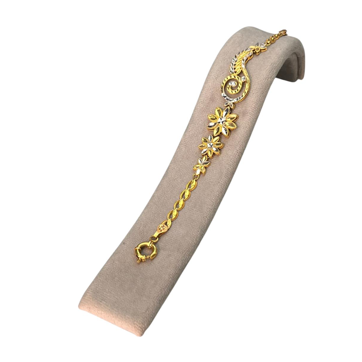 دستبند طلا زنانه طرح زیتون دورنگ دستبند طلا زنانه طرح زیتون دورنگ