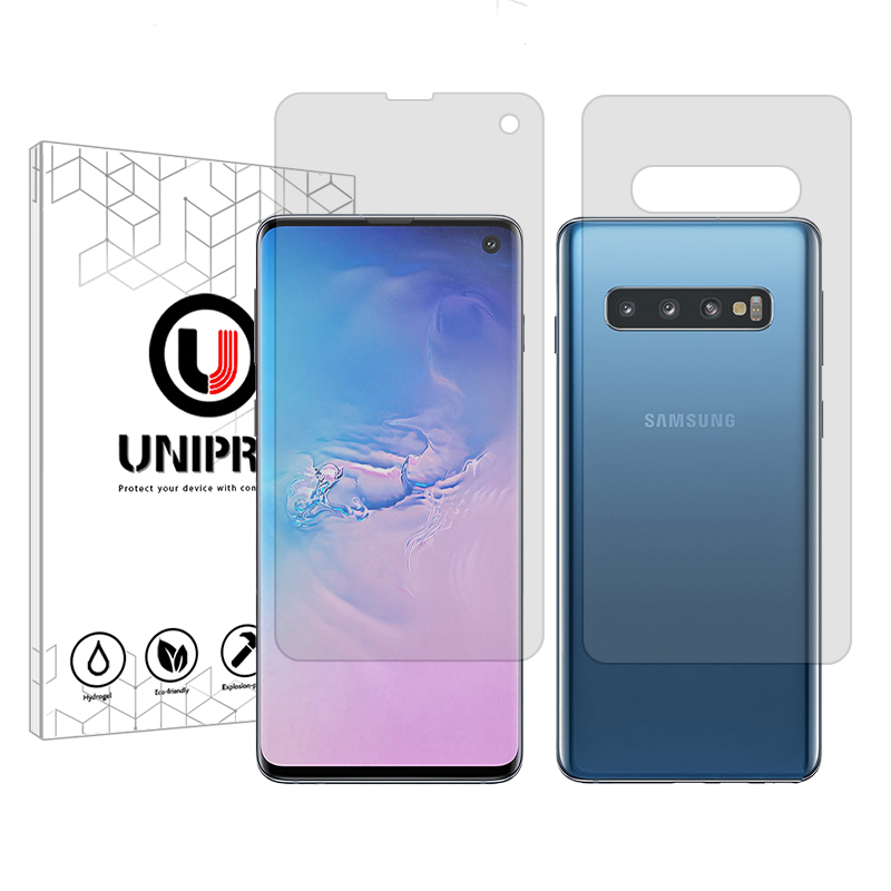 محافظ صفحه نمایش شفاف یونی پرو مدل Explosion Proof مناسب برای گوشی موبایل سامسونگ Galaxy S10 به همراه محافظ پشت گوشی محافظ صفحه نمایش شفاف یونی پرو مدل Explosion Proof مناسب برای گوشی موبایل سامسونگ Galaxy S10 به همراه محافظ پشت گوشی