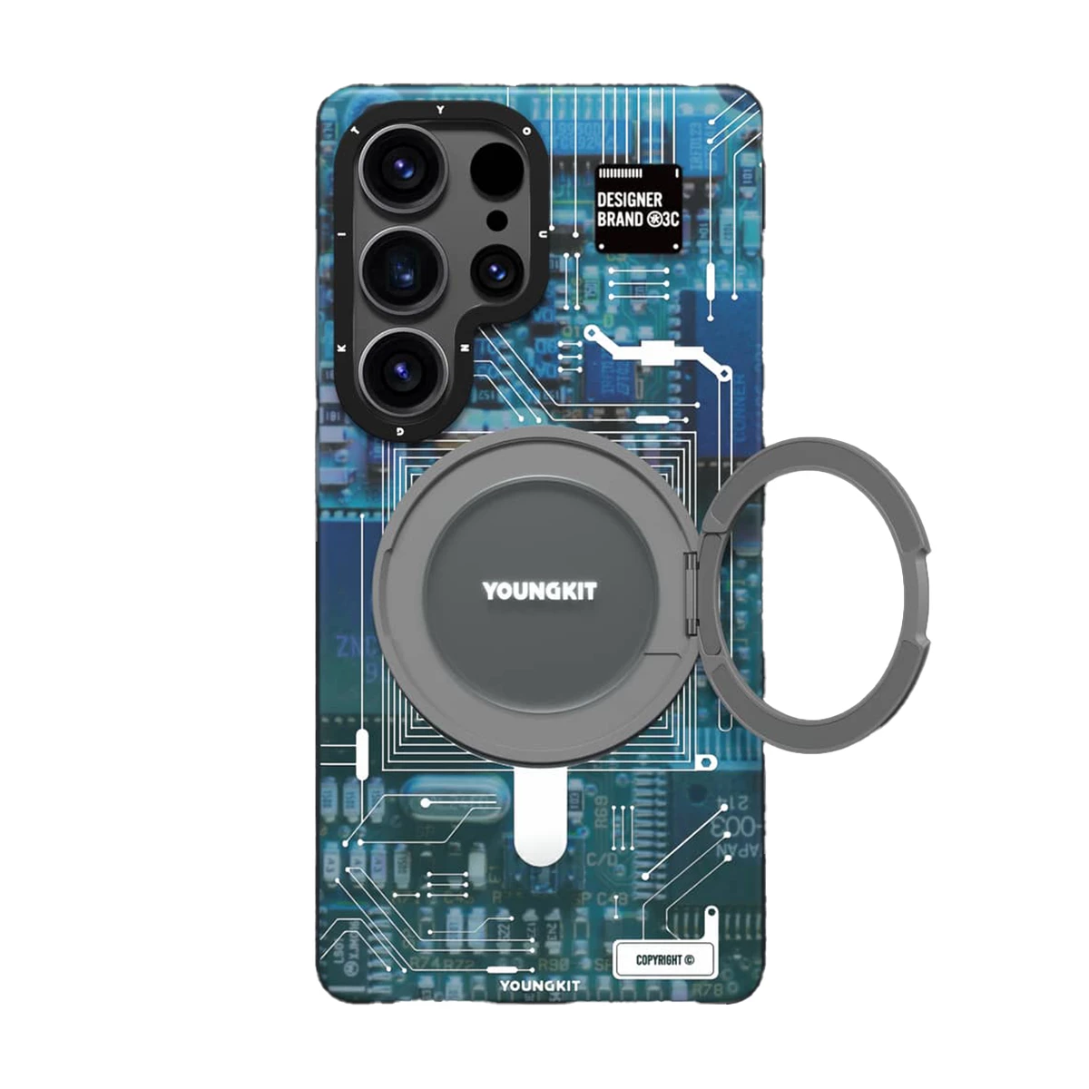 قاب گوشی سامسونگ S25 Ultra یانگ کیت مدل Cyberpunk 360° Spin Magnetic Stand Case Designer Brand-خاکستری قاب گوشی سامسونگ S25 Ultra یانگ کیت مدل Cyberpunk 360° Spin Magnetic Stand Case Designer Brand-خاکستری