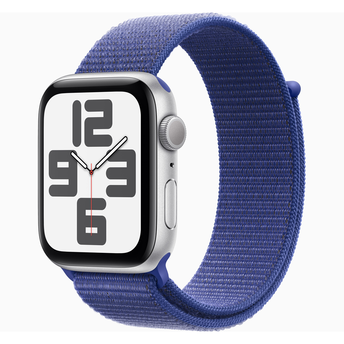 اپل واچ SE Gen2 2024 سایز 44 میلی متری با بند پارچه ای-بدنه نقره ای بند آبی اپل واچ SE Gen2 2024 سایز 44 میلی متری با بند پارچه ای-بدنه نقره ای بند آبی