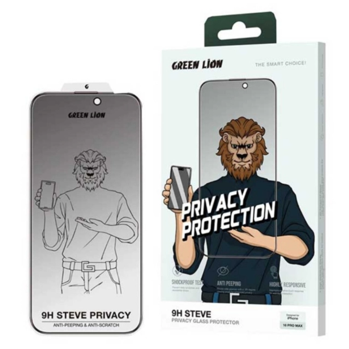 گلس گوشی شیشه ای حریم شخصی اپل iPhone 16 گرین لاین مدل 9H Steve Privacy Glass گلس گوشی شیشه ای حریم شخصی اپل iPhone 16 گرین لاین مدل 9H Steve Privacy Glass