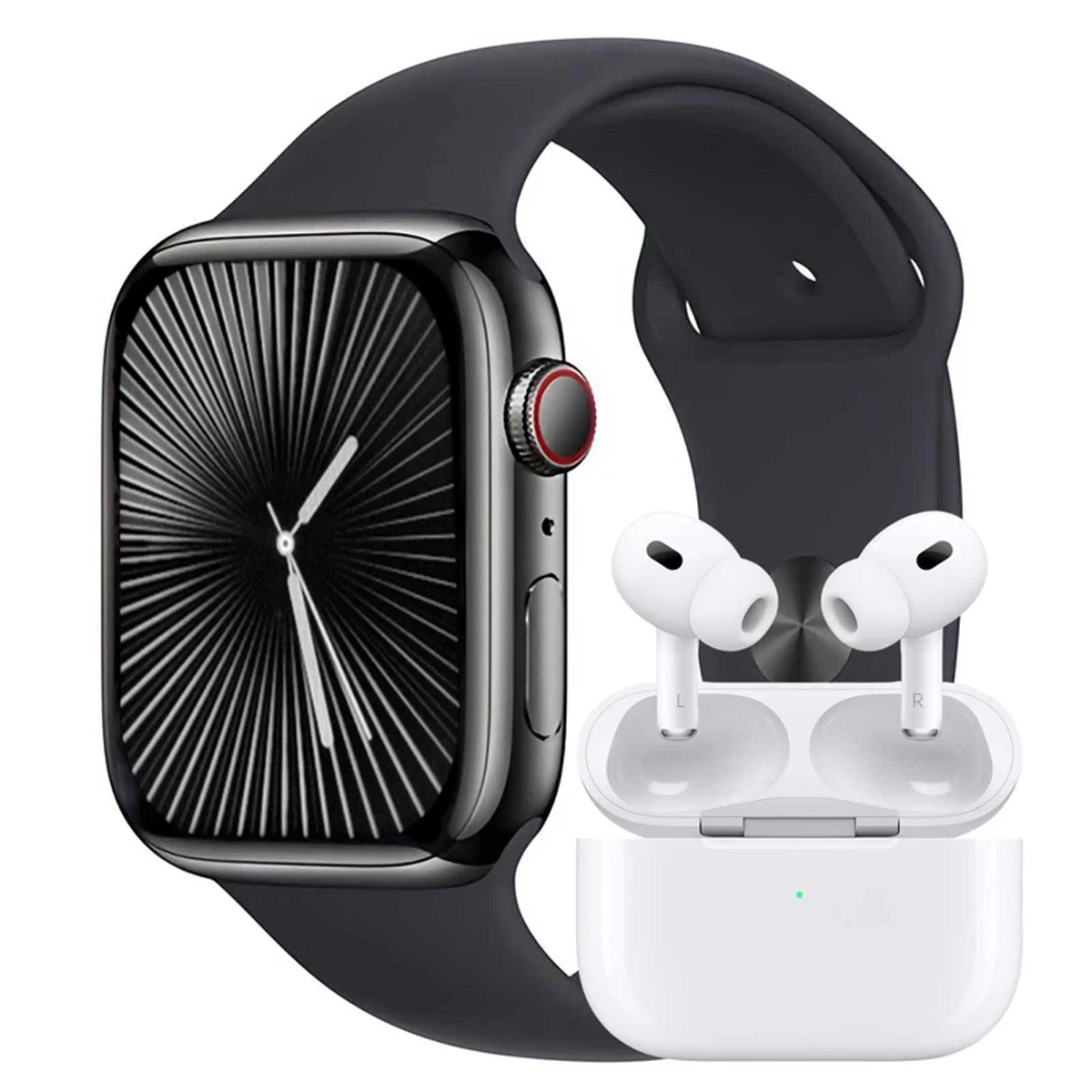 ساعت هوشمند ورنا مدل W46 max به همراه هندزفری بلوتوثی مدل airpod pro-بدنه مشکی براق بند مشکی