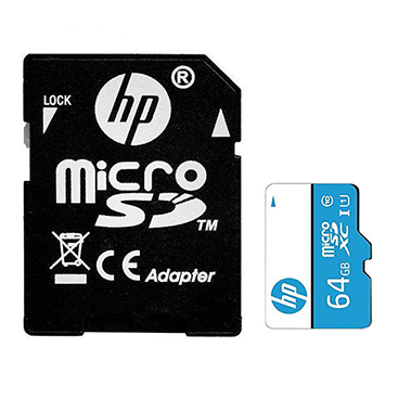کارت حافظه microSDXC اچ پی کلاس 10 استاندارد UHS-I U1 سرعت 100MBps ظرفیت 64 گیگابایت به همراه آداپتور SD کارت حافظه microSDXC اچ پی کلاس 10 استاندارد UHS-I U1 سرعت 100MBps ظرفیت 64 گیگابایت به همراه آداپتور SD