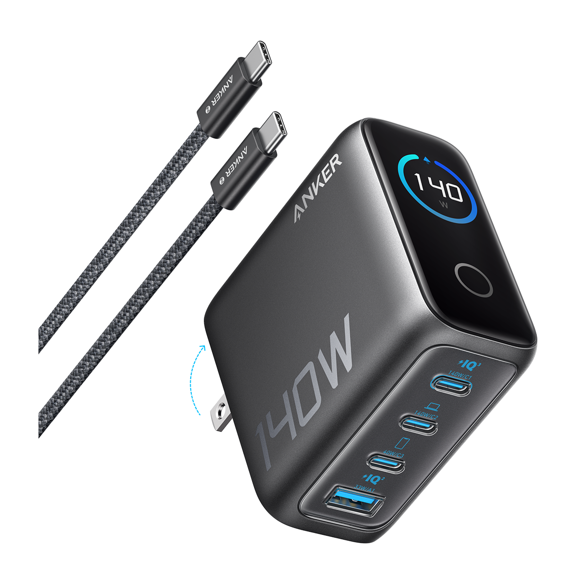 شارژر دیواری انکر مدل B2697 به همراه کابل دو سر تایپ سی توان 140 وات