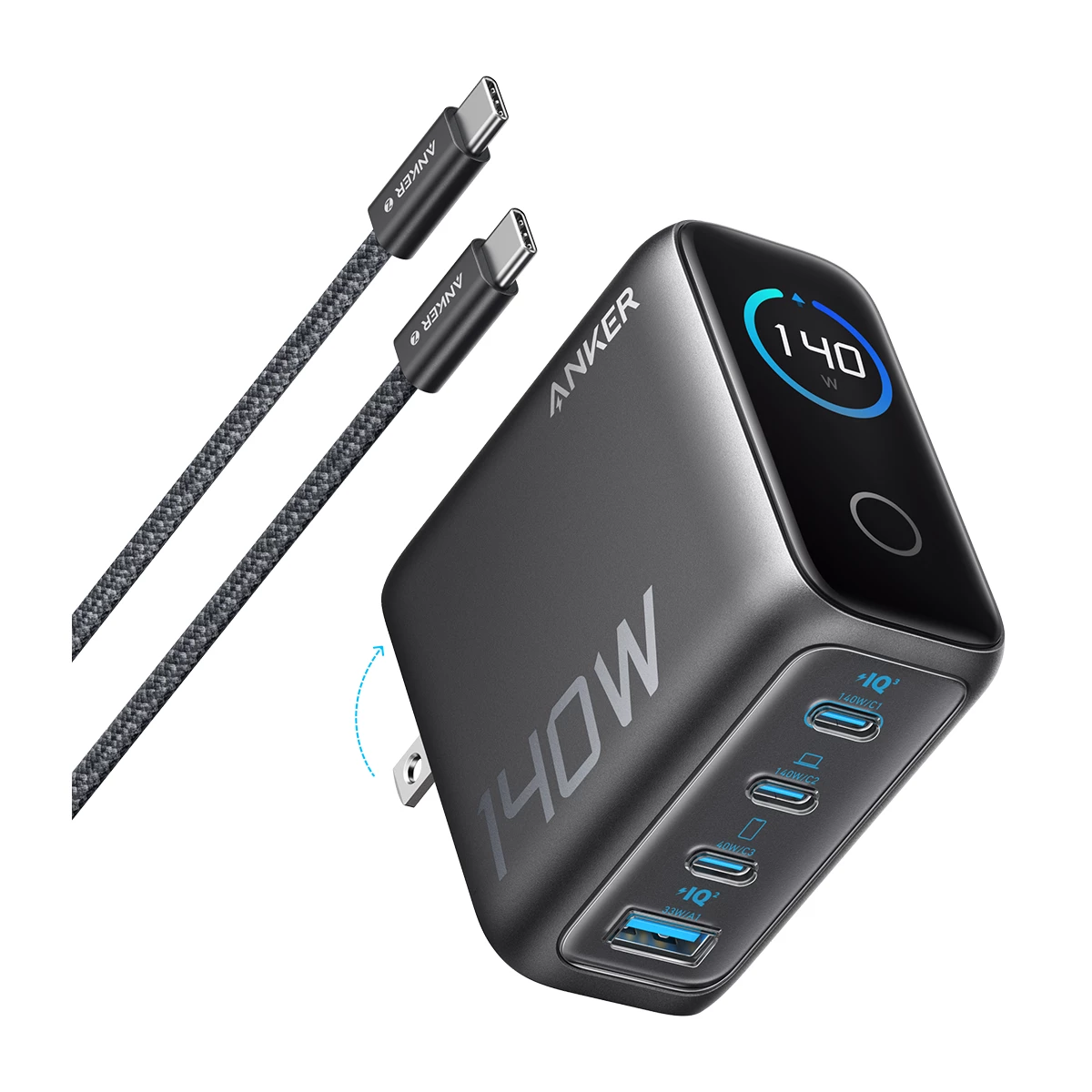 شارژر دیواری انکر مدل B2697 به همراه کابل دو سر تایپ سی توان 140 وات-آبی شارژر دیواری انکر مدل B2697 به همراه کابل دو سر تایپ سی توان 140 وات-آبی