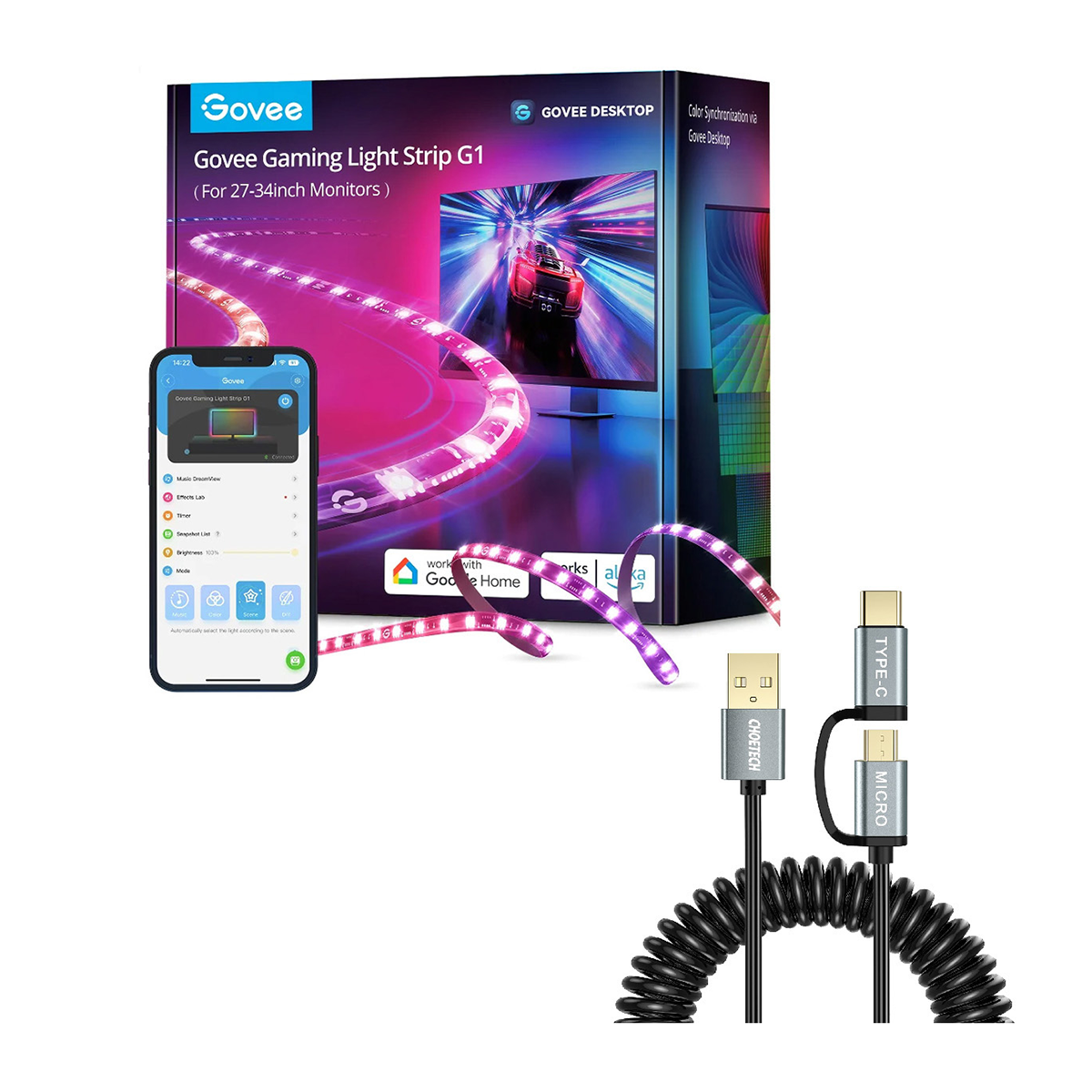 ریسه هوشمند مانیتور 27-34 اینچ گووی مدل Gaming Light Strip G1 H6609 همراه با کابل چویتک-مشکی ریسه هوشمند مانیتور 27-34 اینچ گووی مدل Gaming Light Strip G1 H6609 همراه با کابل چویتک-مشکی