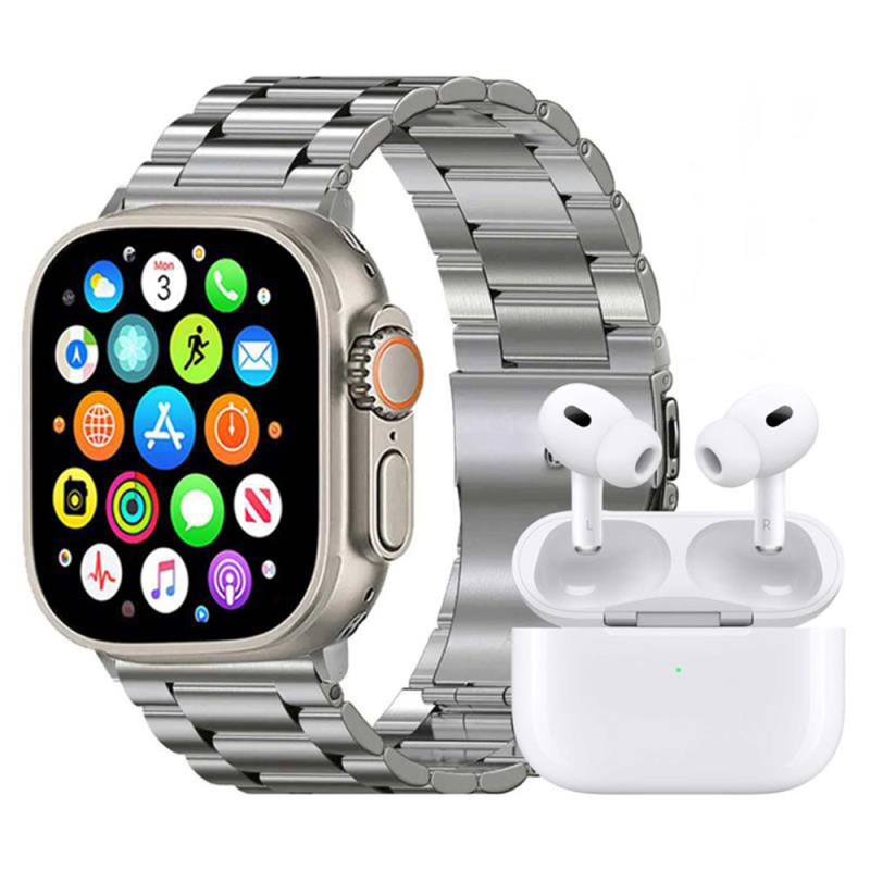 ساعت هوشمند ورنا مدل W49 ultra with 7 band به همراه هندزفری بیسیم ایرپادپرو-بدنه مشکی بند مشکی ساعت هوشمند ورنا مدل W49 ultra with 7 band به همراه هندزفری بیسیم ایرپادپرو-بدنه مشکی بند مشکی