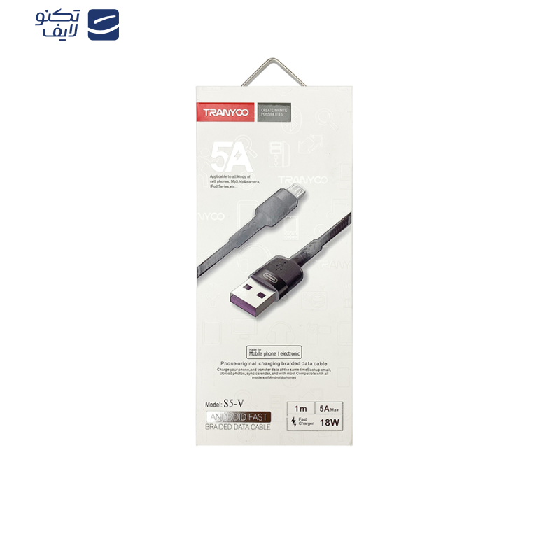 کابل تبدیل USB به MicroUSB ترانیو مدل S5-V طول 1 متر کابل تبدیل USB به MicroUSB ترانیو مدل S5-V طول 1 متر