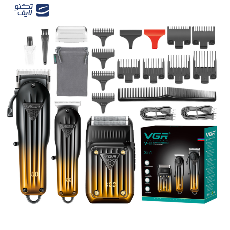 ماشین اصلاح موی سر و صورت شارژی وی جی ار مدل V-644 مجموعه سه عددی ماشین اصلاح موی سر و صورت شارژی وی جی ار مدل V-644 مجموعه سه عددی