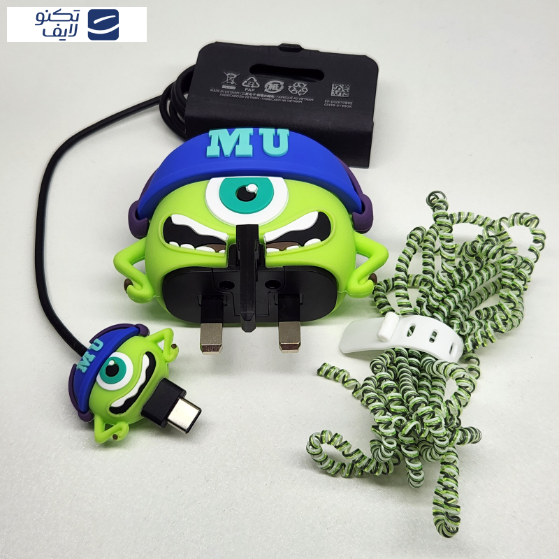 محافظ کابل مدل عروسکی طرح مایک به همراه محافظ شارژ دیواری 25 وات سه پین مجموعه 4 عددی محافظ کابل مدل عروسکی طرح مایک به همراه محافظ شارژ دیواری 25 وات سه پین مجموعه 4 عددی