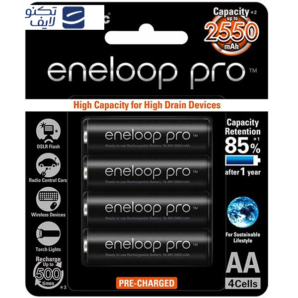 باتری قلمی قابل شارژ پاناسونیک مدل Eneloop Pro BK-3HCCE/4BT بسته 4 عددی