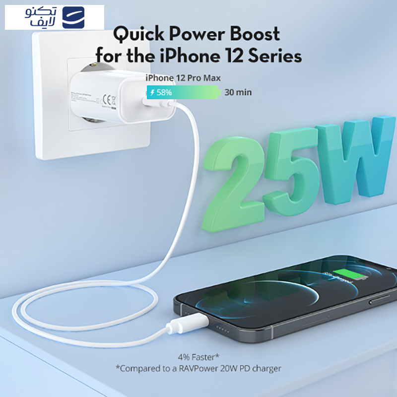 شارژر دیواری 25 وات راو پاور مدل RP-PC156 شارژر دیواری 25 وات راو پاور مدل RP-PC156