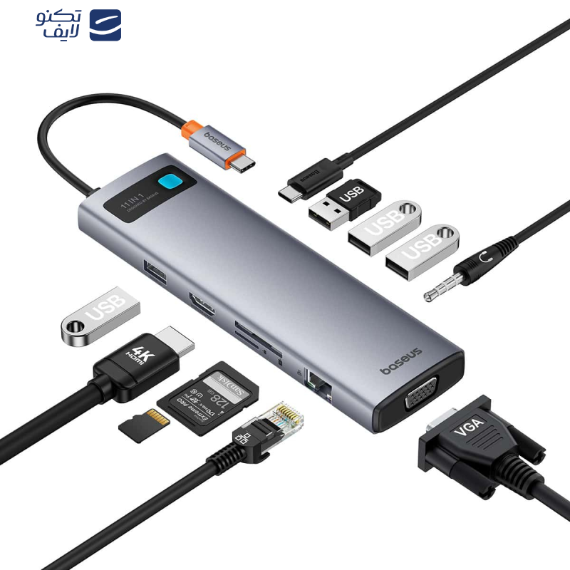 هاب 11 پورت USB-C بیسوس مدل Clarity 4K@60HZ هاب 11 پورت USB-C بیسوس مدل Clarity 4K@60HZ