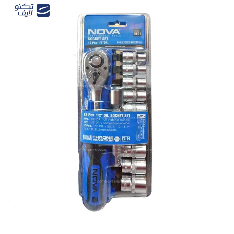 آچار بکس نووا کد 6691 درایو 1/2 اینچ مجموعه 12 عددی  آچار بکس نووا کد 6691 درایو 1/2 اینچ مجموعه 12 عددی