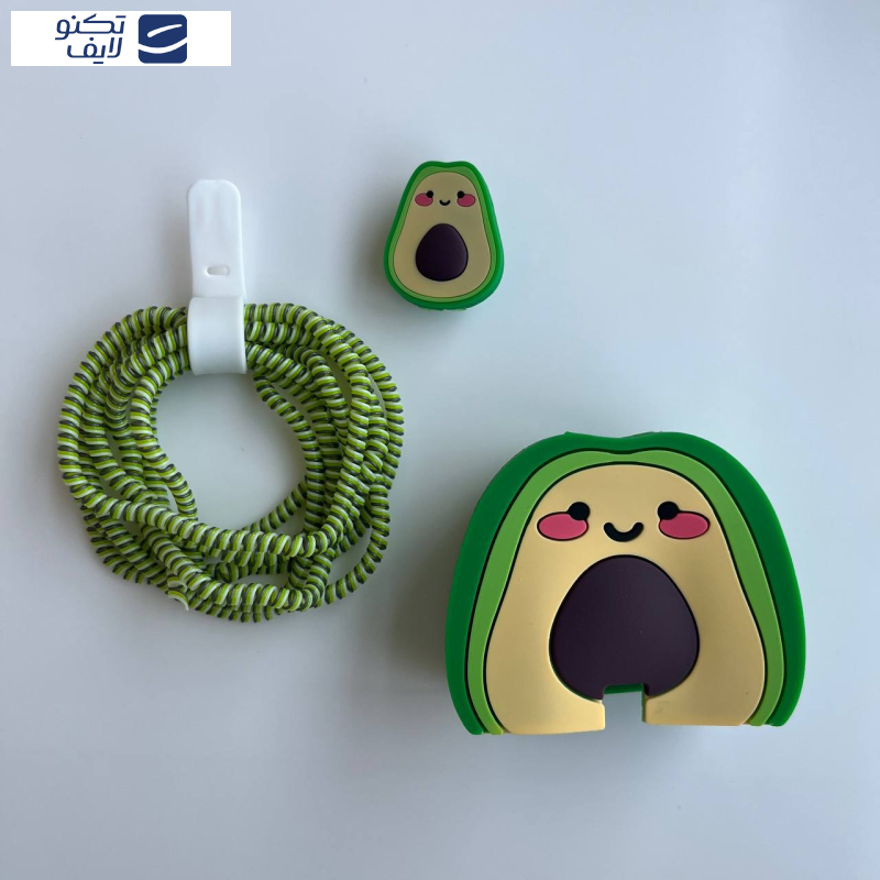 محافظ کابل طرح پیکسی خرس مدل آواکادو به همراه محافظ شارژر دیواری مجموعه 4 عددی