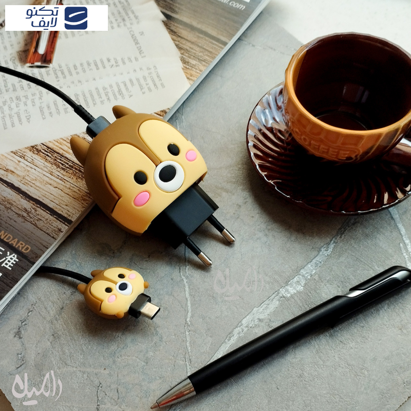 محافظ کابل طرح فانتزی سنجاب مدل Chip-tsum به همراه محافظ شارژر دیواری مجموعه 4 عددی