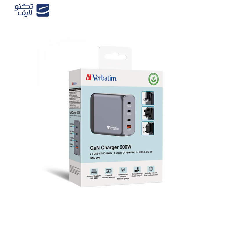 شارژر دیواری 200 وات 4 پورت ورباتیم مدل GNC-200 شارژر دیواری 200 وات 4 پورت ورباتیم مدل GNC-200
