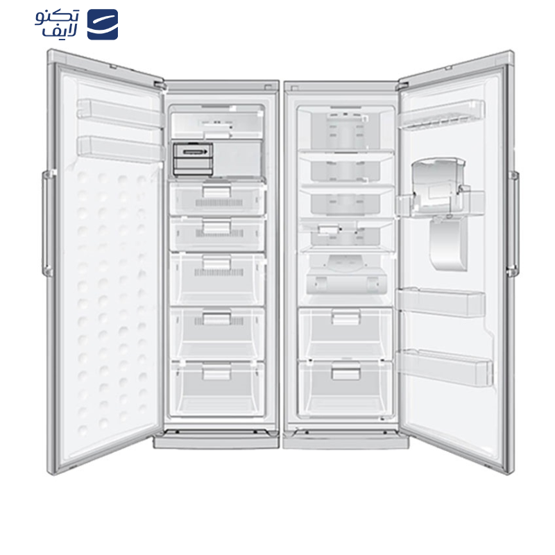 یخچال فریزر دوقلو 40 فوت سام مدل RR65-RZ65/W، دارای اخطار باز ماندن درب، با ارتفاع 180، پهنای 120 و عمق 68.4 سانتیمتر، کیزان مصرف انرژی A، دارای 5 طبقه در یخچال و 5 کشو در فریزر، دارای سیستم نوفراست یخچال فریزر دوقلو 40 فوت سام مدل RR65-RZ65/W، دارای اخطار باز ماندن درب، با ارتفاع 180، پهنای 120 و عمق 68.4 سانتیمتر، کیزان مصرف انرژی A، دارای 5 طبقه در یخچال و 5 کشو در فریزر، دارای سیستم نوفراست