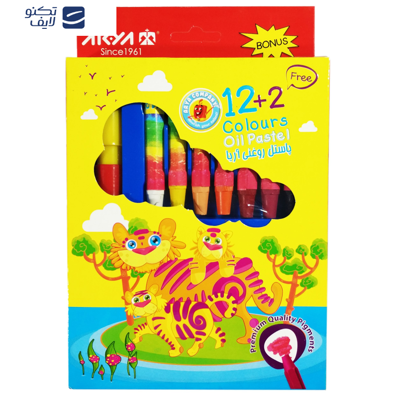 پاستل روغنی 2+12 رنگ آریا مدل 2027 Tiger Family پاستل روغنی 2+12 رنگ آریا مدل 2027 Tiger Family