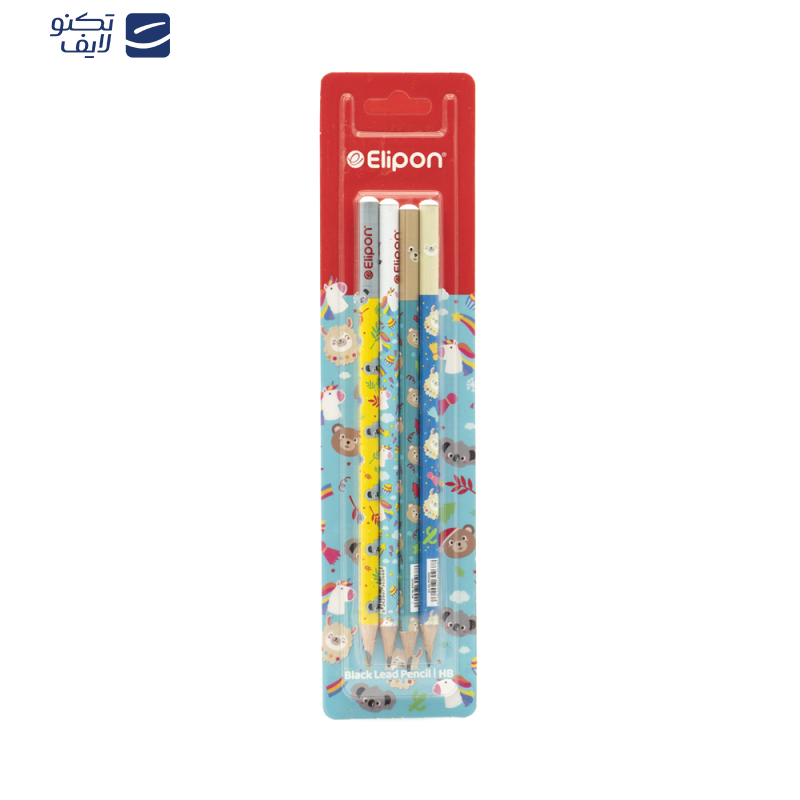 مداد مشکی الیپون طرح حیوانات بامزه کد 8102140 بسته 4 عددی
