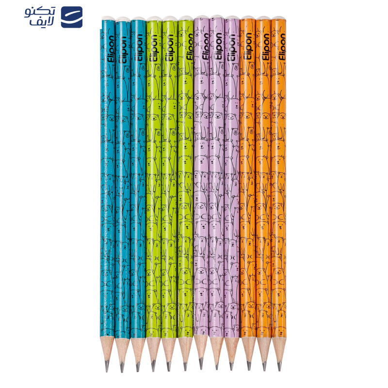  مداد مشکی الیپون مدل فانتزی گرد کد 8101712 بسته 12 عددی 