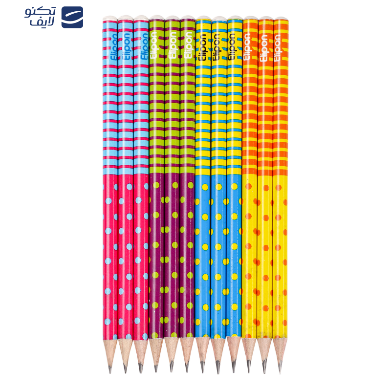 مداد مشکی الیپون مدل فانتزی گرد کد 8101612 بسته 12 عددی 