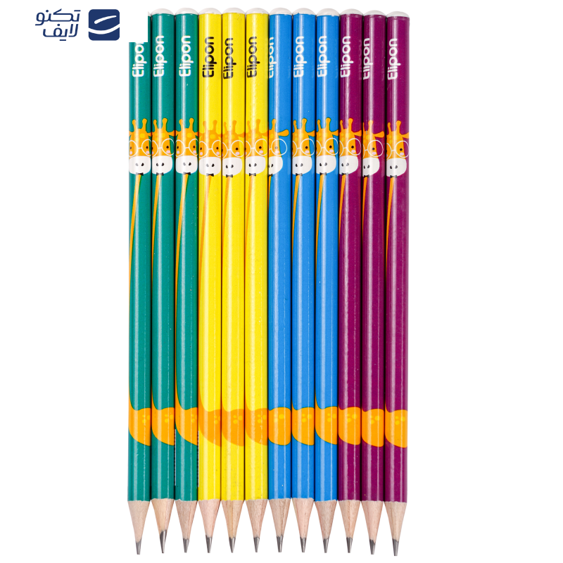 مداد مشکی الیپون مدل فانتزی گرد کد 8101212 بسته 12 عددی 