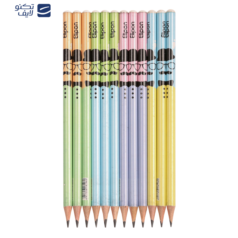 مداد مشکی الیپون مدل فانتزی گرد کد 8101412 بسته 12 عددی 