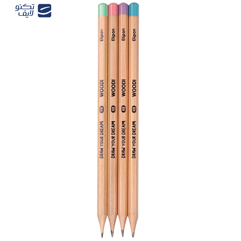 مداد مشکی الیپون چوبی شش گوش کد 8110202 بسته 4 عددی