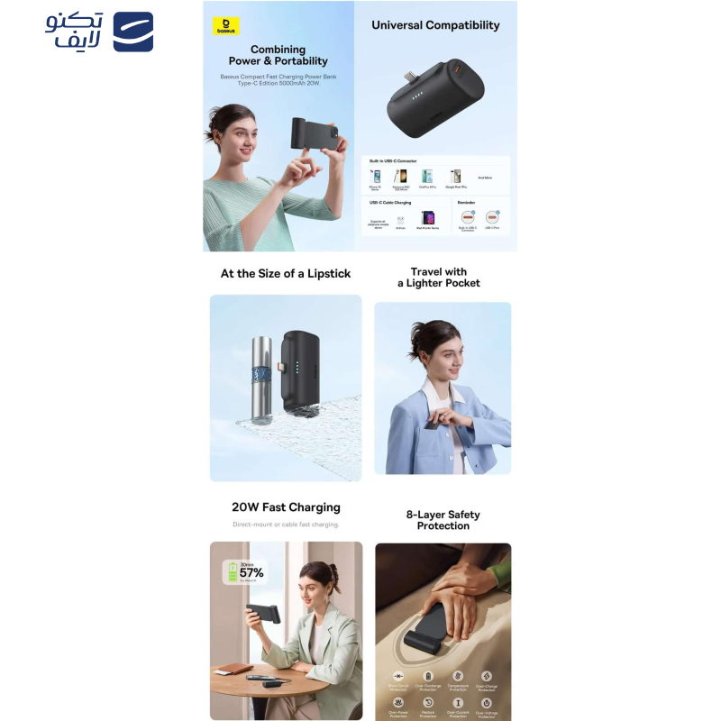 پاوربانک بیسوس مدل PPWC05T ظرفیت 5000 میلی آمپر ساعت