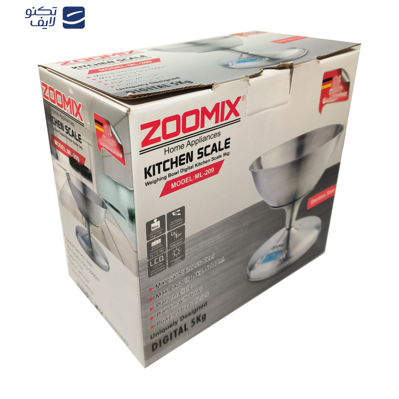 ترازو آشپزخانه دیجیتال زومیکس مدل ML-209 حداکثر ظرفیت قابل اندازه‌گیری 5 کیلوگرم با دقت اندازه‌گیری 1 گرم