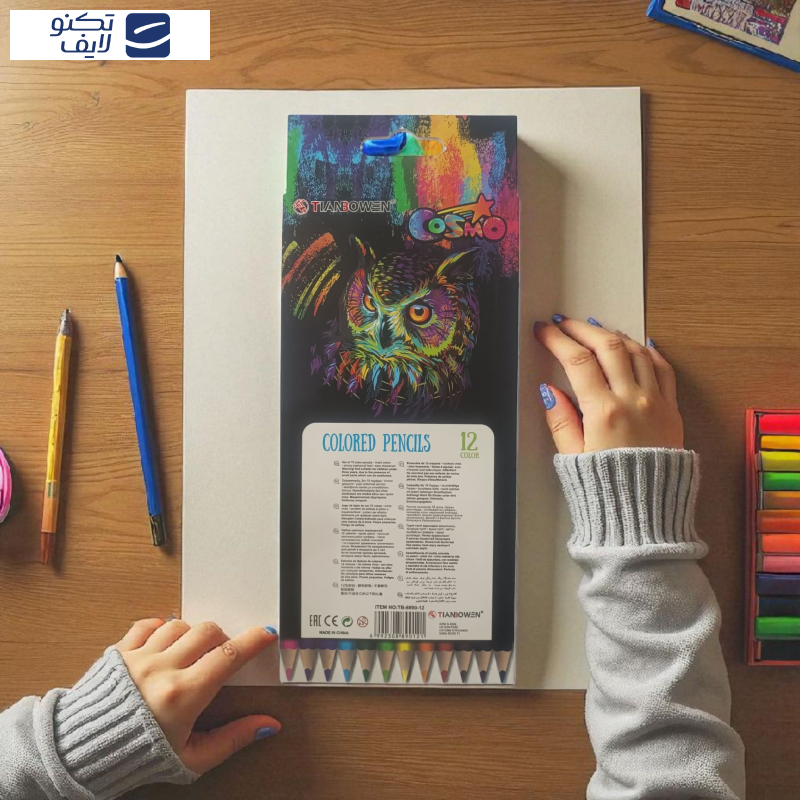 مداد رنگی 12 رنگ تیان بوون مدل شیر مداد رنگی 12 رنگ تیان بوون مدل شیر