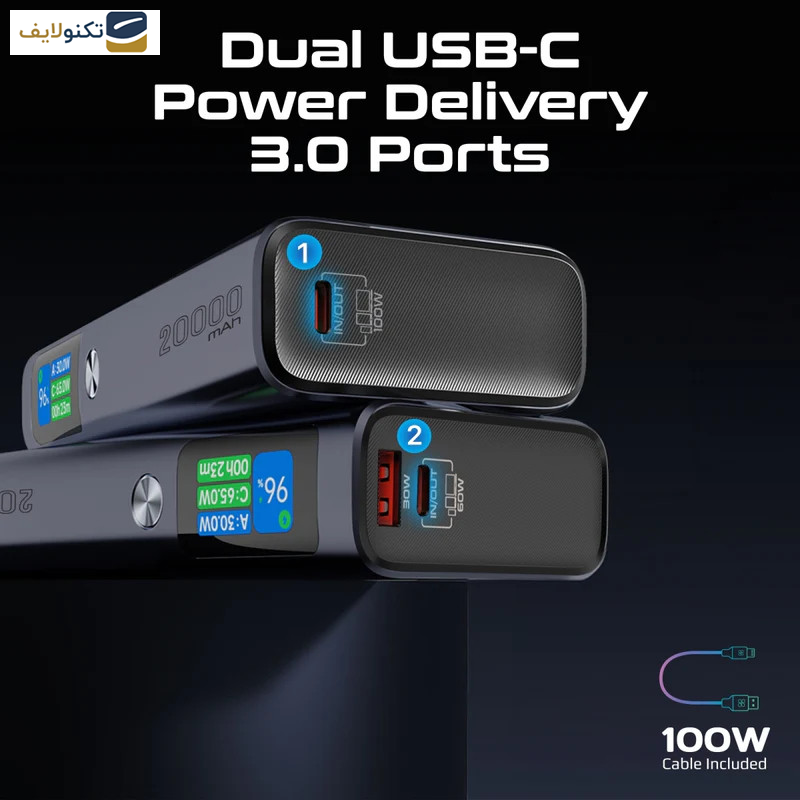 پاوربانک پرومیت مدل TITAN-130 ظرفیت 20000 میلیآمپرساعت پاوربانک پرومیت مدل TITAN-130 ظرفیت 20000 میلیآمپرساعت