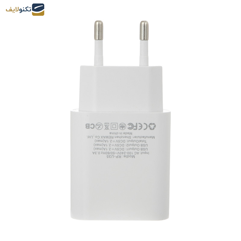 شارژر دیواری ریمکس مدل rp-u35 به همراه کابل تبدیل microUSB شارژر دیواری ریمکس مدل rp-u35 به همراه کابل تبدیل microUSB
