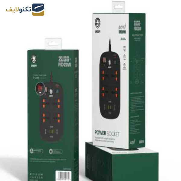 چندراهی برق گرین لاین مدل 40W Multiport Smart Power Socket 3500W چندراهی برق گرین لاین مدل 40W Multiport Smart Power Socket 3500W