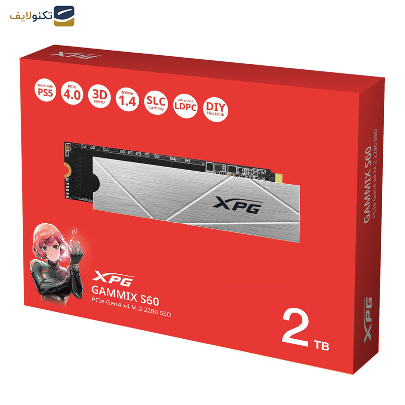اس اس دی اینترنال ای دیتا ایکس پی جی مدل GAMMIX S60 PCIe Gen4 x4 M.2 2280 ظرفیت دو ترابایت
